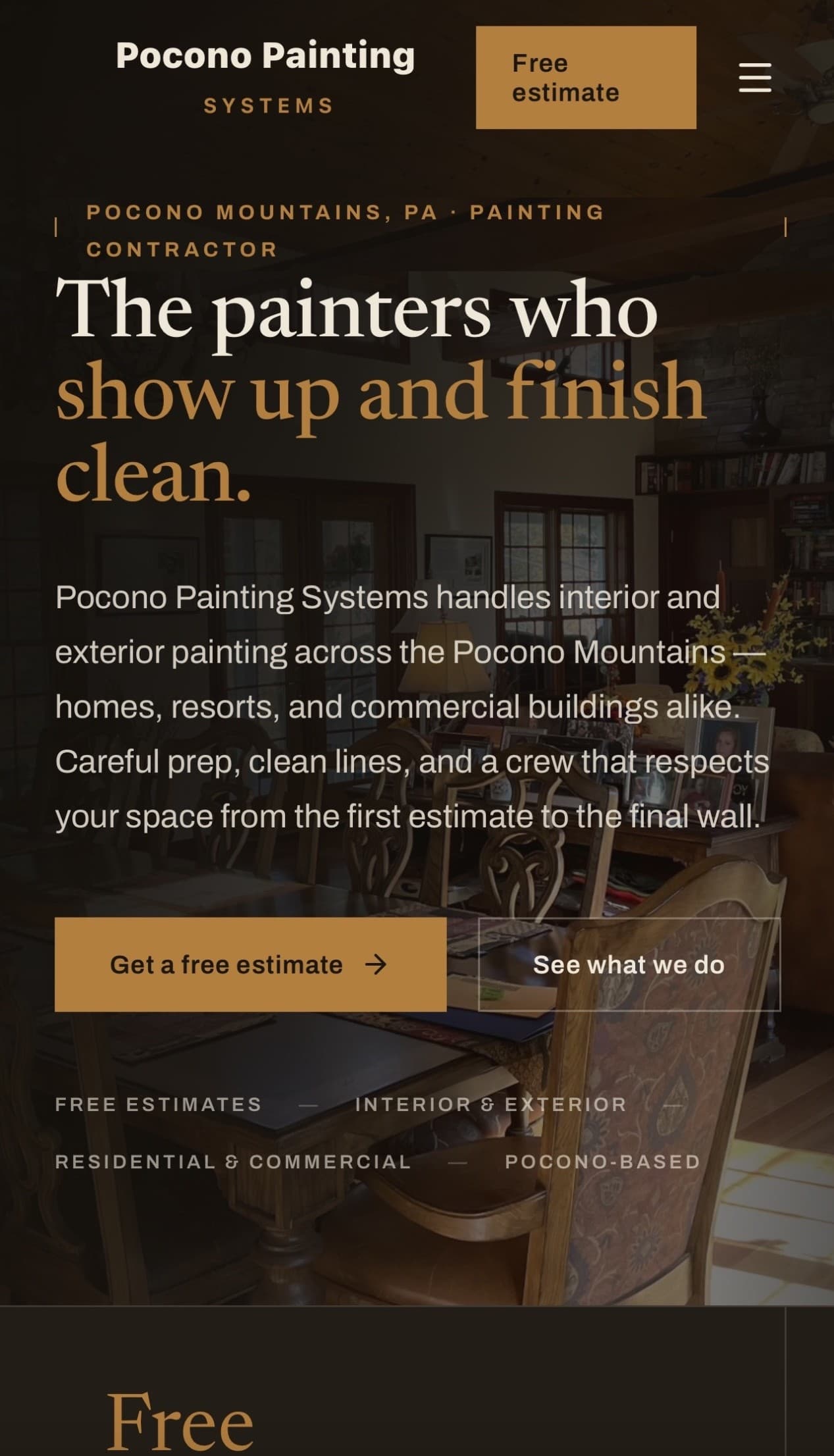 Pocono Painting Systems — a painting contractor website built by Pezzula — mobile view