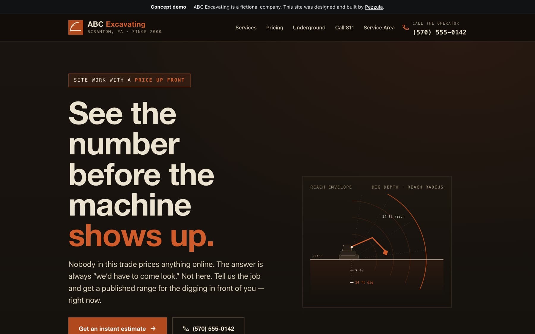 ABC Excavating — a excavation contractor website design concept by Pezzula