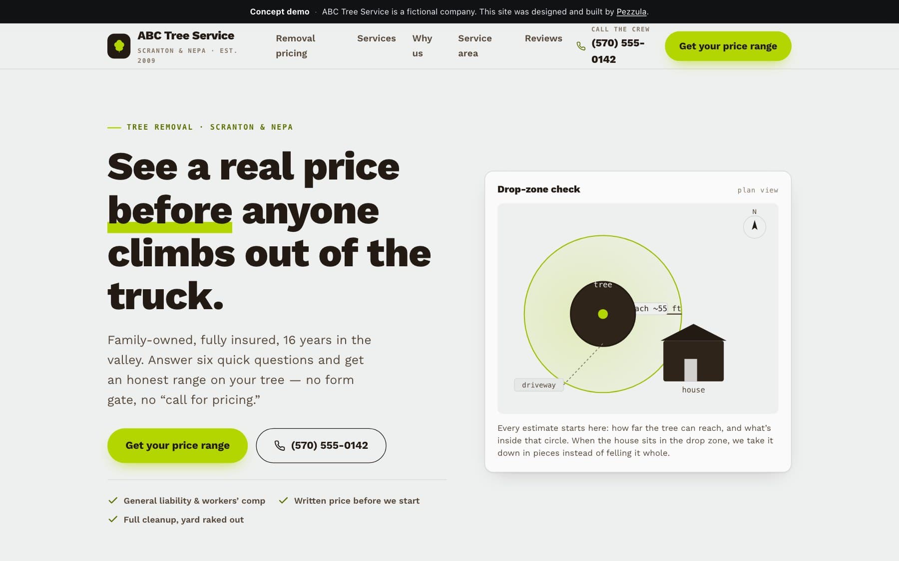 ABC Tree Service — a tree removal service website design concept by Pezzula