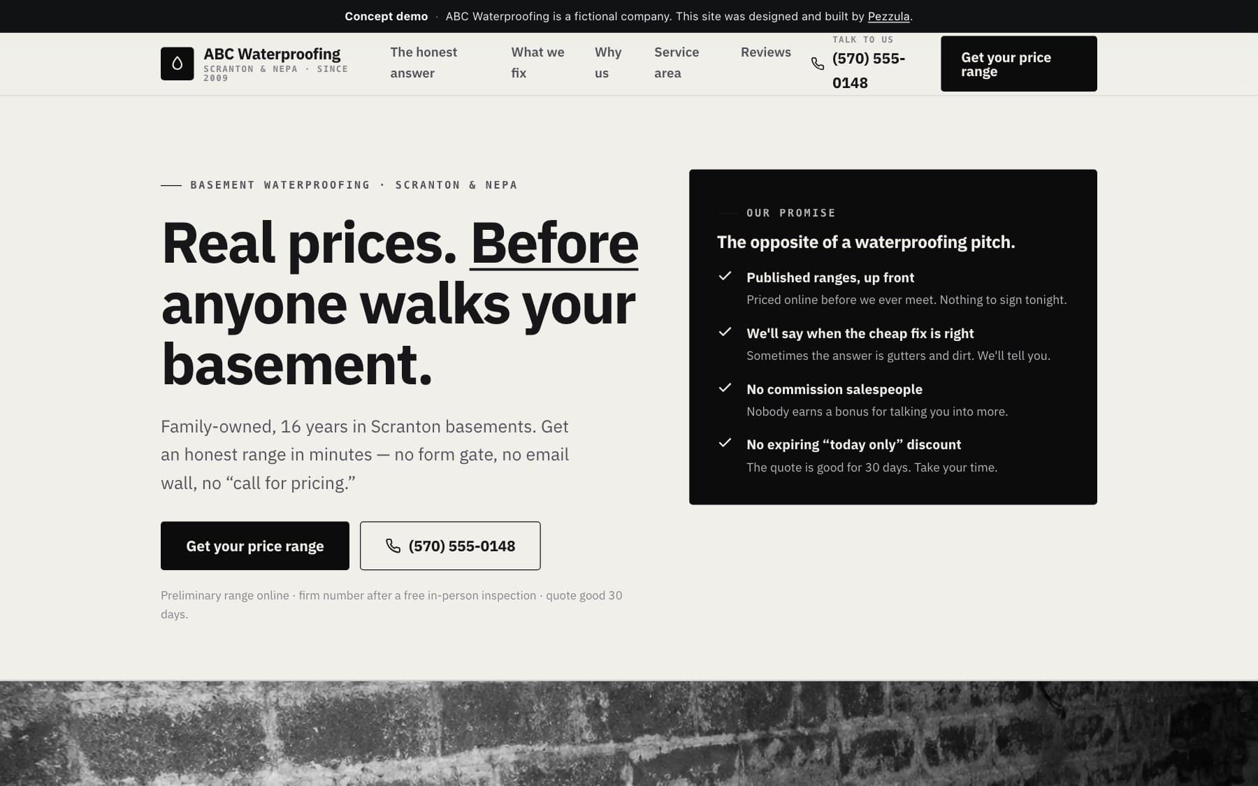 ABC Waterproofing — a waterproofing contractor website design concept by Pezzula
